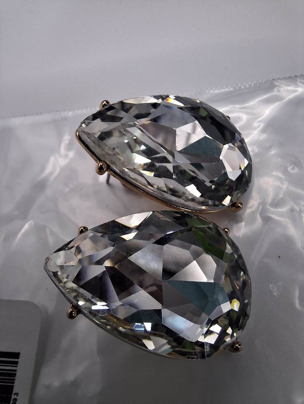NWT Macy's Oversized Pear Cut Crystal Statement Stud Earrings | Gold Tone - Picture 9 of 13